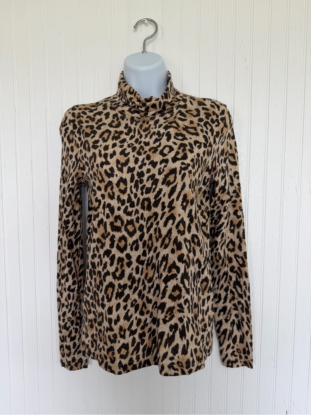 J. Crew Leopard Print Turtleneck Long Sleeve Top - Beige/Black